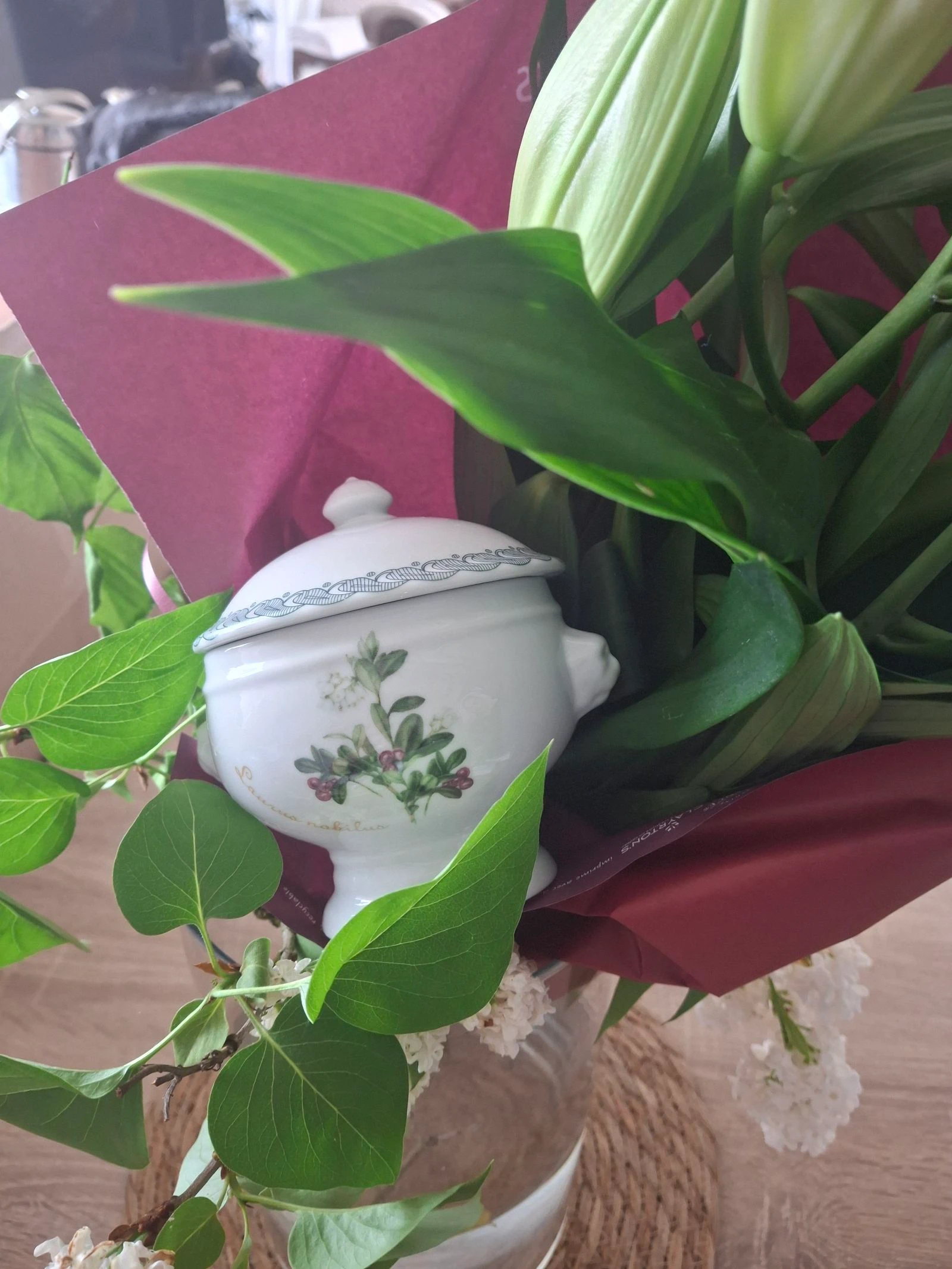 Ravissante Soupière Miniature Pot à Épices en Porcelaine italienne Motif Botanique